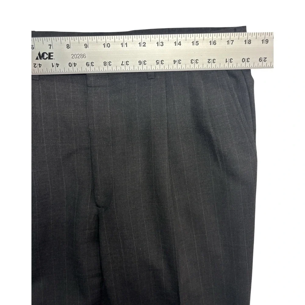 vtg 90s Sterling & Hunt 42L 36x31 Charcoal Stripe 2pc Pant Suit USA‎ 100% Wool